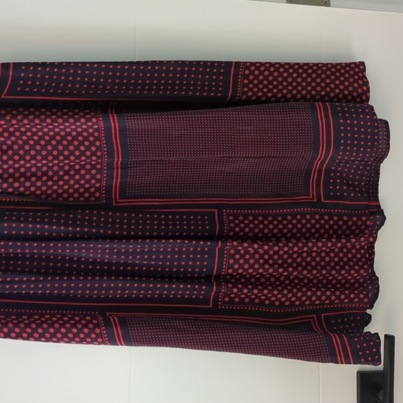 Anthropology Geo Print Elegant Red& Navy A Line Flowy Polka Dot Maxi Skirt Sz 2 - Picture 3 of 7